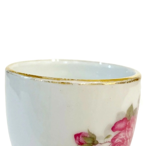 Ceramic Porcelain China 950 Pink Flower Teacup Saucer & Egg Holders White Gold - Picture 13 of 16